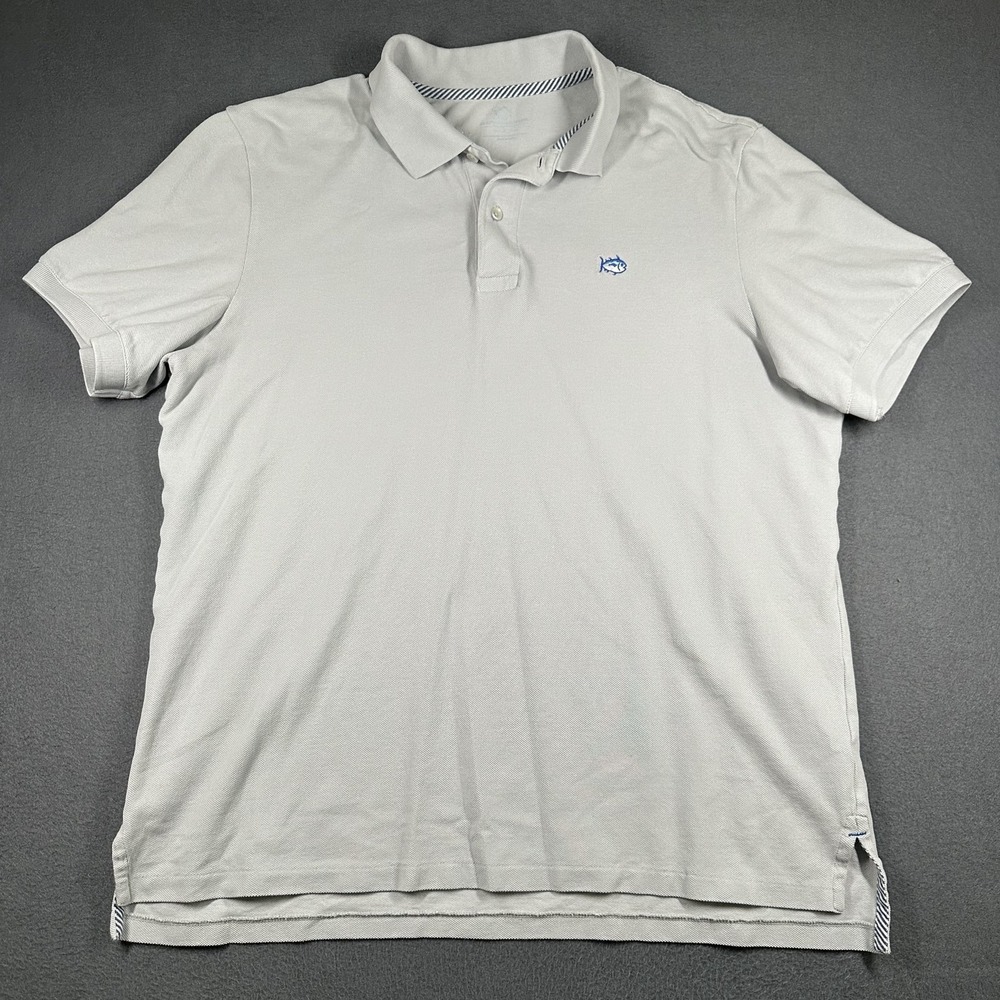 Southern Tide Polo Shirt Mens‎ Large Gray Organic Cotton Stretch Logo Tagless